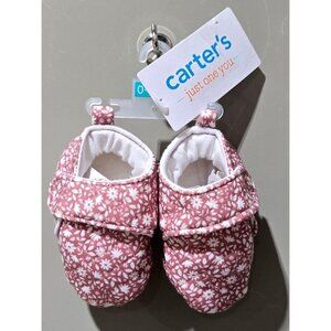 Carter's Baby Girls' Pink Floral Quilted Non Structured Slippers -- 0-3 Months